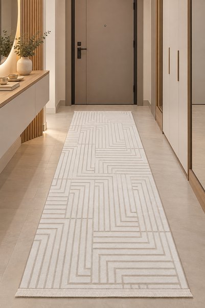 Eren Halı %100 Akrilik Halı Yolluk Salon Koridor Modern Desenli Krem Bej Halı...