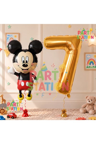 Parti Station مجموعة بالونات عيد ميلاد ميكي ماوس لعمر 7 سنوات - بالون ذو أرقا...