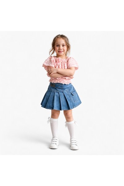 Other Girls' Pink and Blue Set with Short Top and Large Skirt