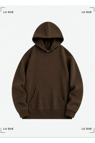 LU DUE Brown Oversized Hooded Sweatshirt with Brushed Inside Fleece Lining, 3...
