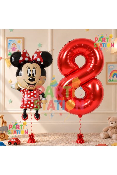 Parti Station 8 Year Old Minnie Mouse Birthday Set - Concept Balloon and Red ...