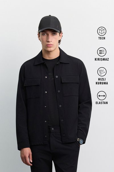 Avva Erkek Siyah Klasik Yaka Kırışmaz Hızlı Kuruyan Teknik Kumaş Comfort Fit ...