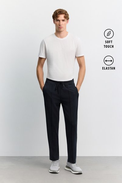 Avva Pantaloni de trening pentru bărbați, negri, cu talie elastică, cu șiretu...