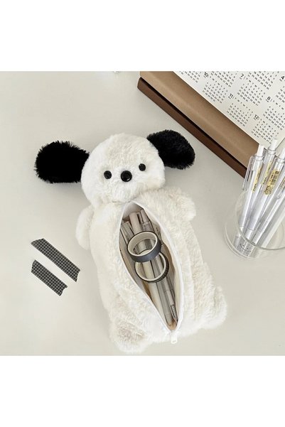 Choice WHITE Korea Style Puppy Pencil Case Soft Plush School Stationary Big C...