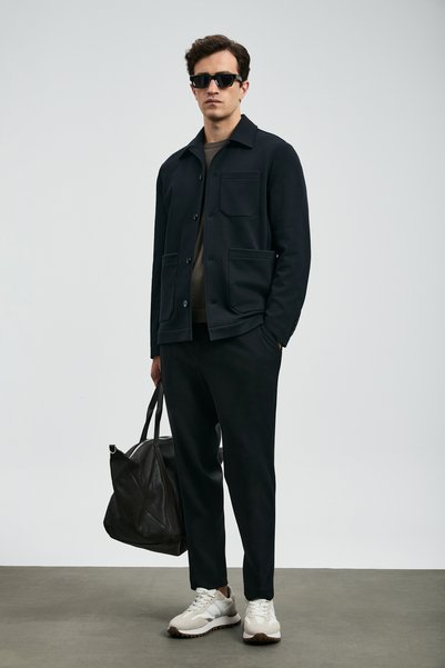 Lufian Ανδρικό παντελόνι Chino Copernı Smart εφαρμοστό Μαύρο