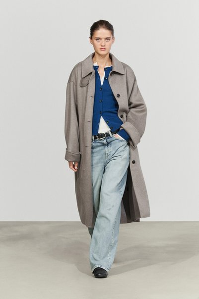 Massimo Dutti Yünlü, yaka detaylı uzun kaban