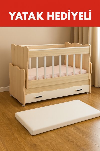 BANANA BABY LİNA YATAK HEDİYELİ SALLANIR ANNEYANI 50*100 ÇEKMECELİ BEŞİK