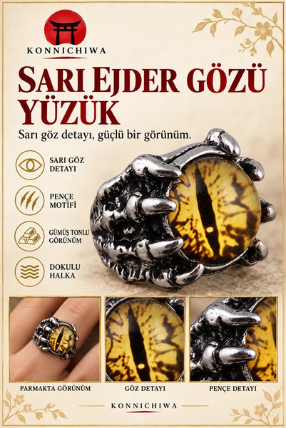 FG KONNİCHİWA Gotik Vintage EJDERHA GÖZÜ Yüzük Erkekler Kadınlar için