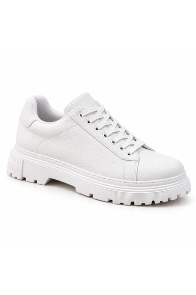 BESKAR Men's White Leather Laced High Sole Comfortable Daily Sports Shoes Bt X49
