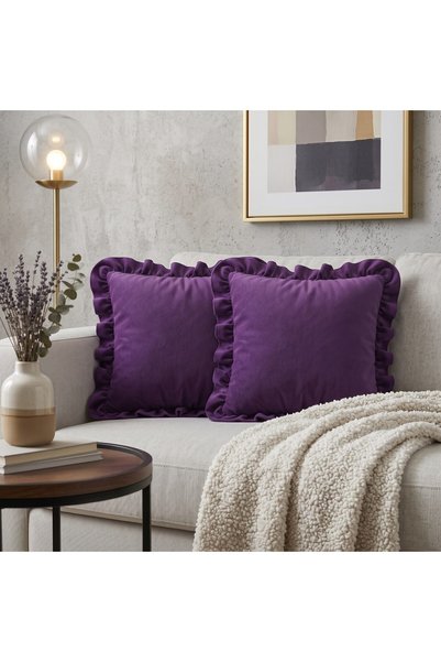 Bc Home غطاء وسادة مربع الشكل مزين بكشكشة باللون الأرجواني، ناعم الملمس، طراز...