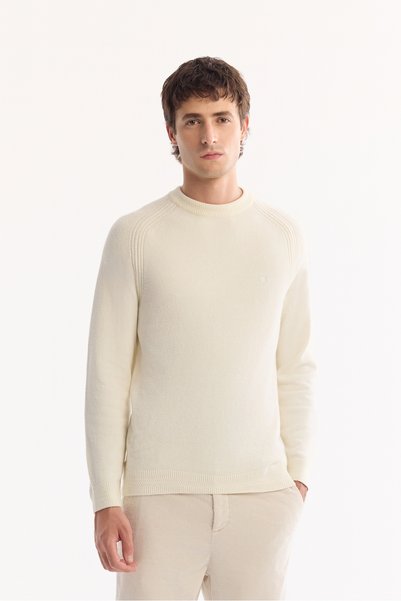 Avva Men's Ecru Crew Neck Soft Touch Textured Knitwear Regular Fit Sweater A5...