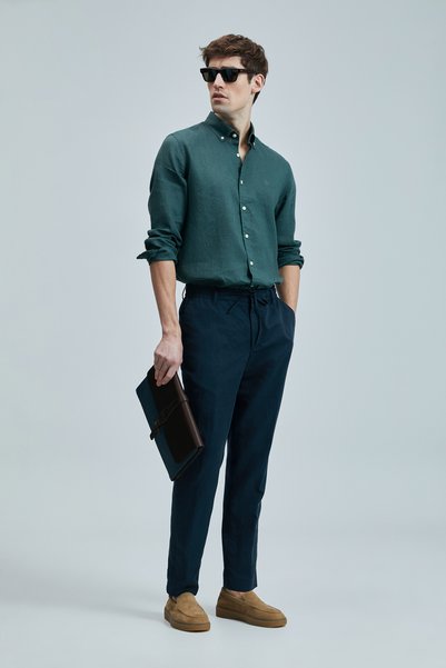 Lufian Pitaya Men's Linen Shirt Comfort Fit Green