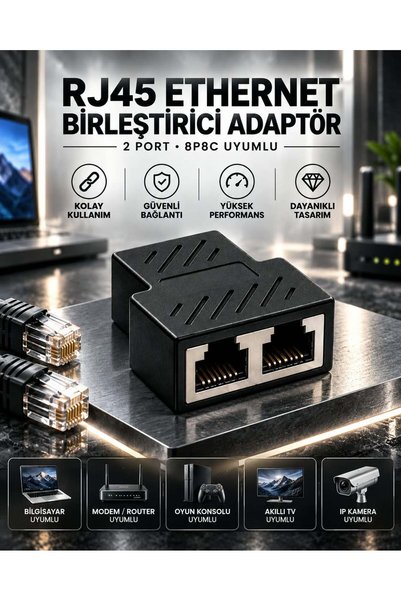 PEMBERTON RJ45 Ethernet Kablo Birleştirici Adaptör 2 Port Dişi Dişi Ağ Kablos...