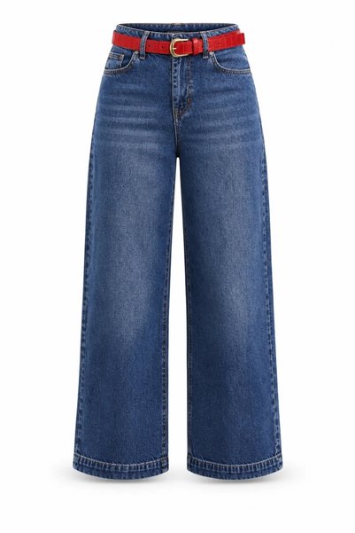 5in1Canpolat Blue Belted Straight Cut Jeans 01028