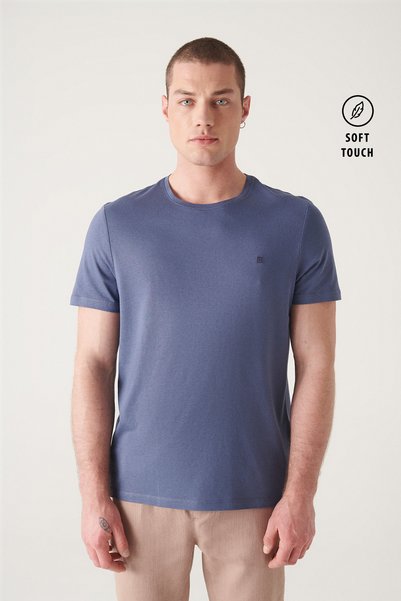 Avva Men's Indigo Crew Neck Soft Touch Basic Regular Fit T-Shirt B001171