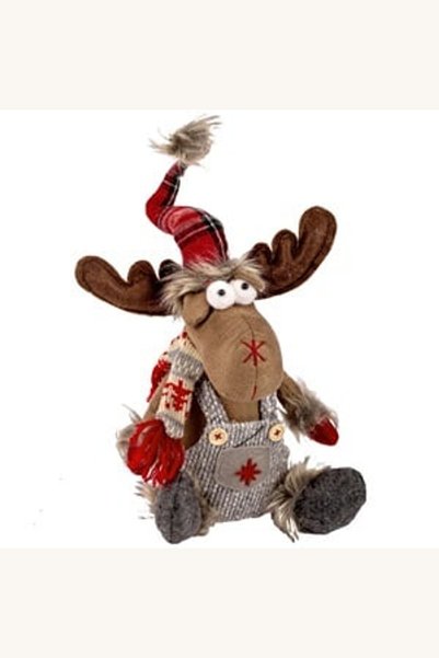 Comerivo Ren decorativ de Craciun cu caciula, figurina gri 20cm pentru casa