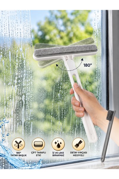 elfnur Double-Sided Brushed Glass Squeegee – Microfiber Glass Cleaning Tool