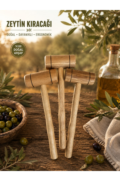dnz DENİZ AHŞAP Handmade Small Wooden Mallet Olive Walnut Nut Crusher 3Pcs