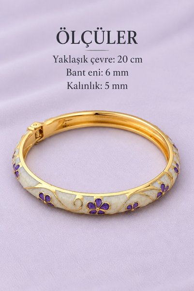 beus Çiçek Motifli Emaye Bambu Kelepçe Bileklik 316L Paslanmaz Çelik Renkli - Kadın