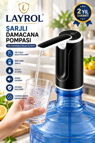 Layrol Şarjlı Otomatik Damacana Su Pompası BPA İçermez Taşınabilir Bataryalı