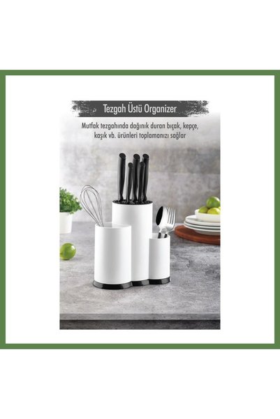 Depa Hobibahçem Countertop White Spoon Holder & Knife Holder & Ladle Holder &...
