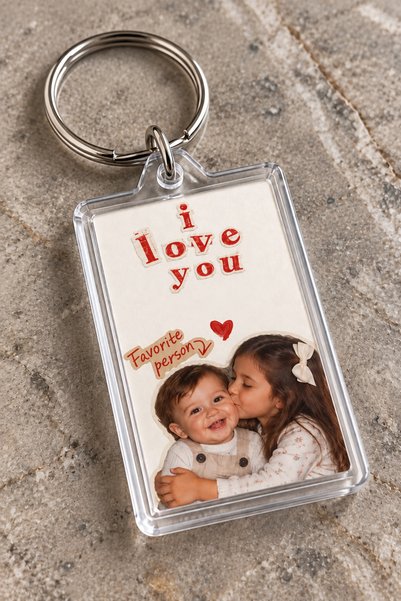 mimela I Love You Yazılı Kişiye Özel Fotoğraflı Anahtarlık