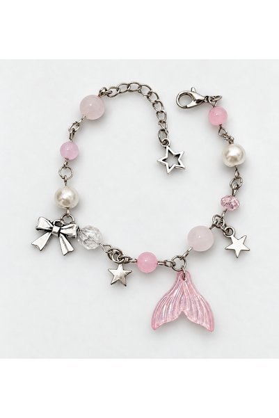 sleyshop Pembe Deniz Kızı Kuyruğu Coquette Fiyonk Inci Boncuk Tasarım Bileklik
