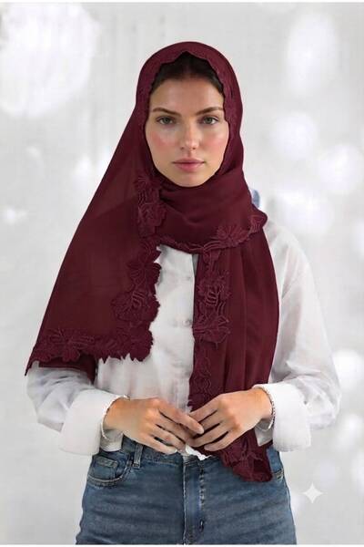 Veil Designer طرحه بوال عودي نطريز الورد علي ثلاث اطراف من الطرحه تطريز يدوي ...