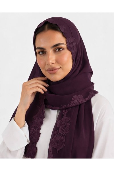 Veil Designer طرحه بوال نطريز الورد علي ثلاث اطراف من الطرحه تطريز يدوي قماش ...