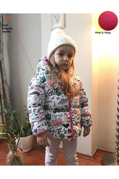 Freemen Jachetă pufă de iarnă pentru fete, cu glugă cu blană, scrisă cu model...
