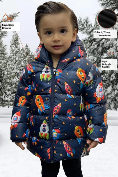 Freemen Jachetă pufă de iarnă, haină și parka, din lână, cu glugă, pentru băieți