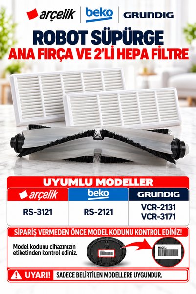 Arçelik Rs 3121 Robot Vacuum Cleaner Original Main Brush and 2 Hepa Filters