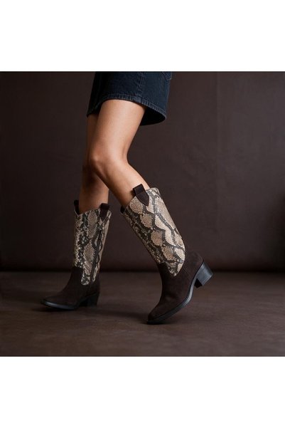 NE&VE SHOES Cizme Western de damă din piele naturală din piele intoarsa maro ...