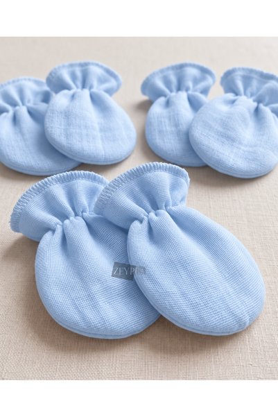 ZEYPBA 4 Layer Muslin Newborn Baby Gloves 3 Pairs 6 Pieces Ecru Cotton