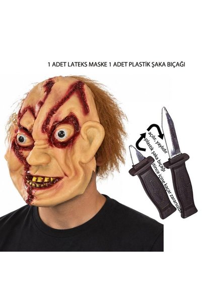 partidolu Halloween Lateks Chucky Çaki Bebek Korku Maskesi Saçlı 1 Set Hediyeli