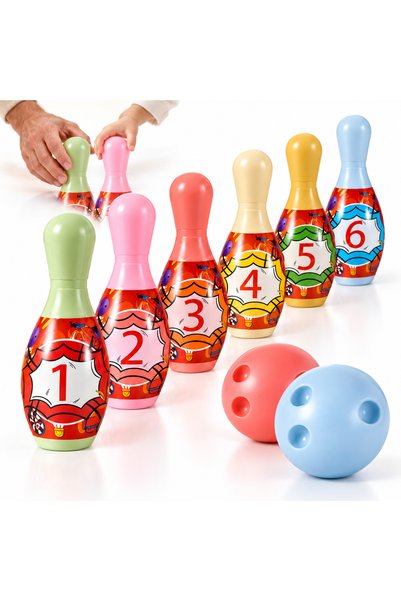 ANGMAD Set de joaca ANGMAD, 6 popice numerotate si decorate cu o girafa si di...