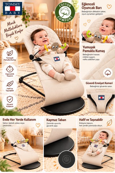 Tommybaby Millenium Cotton Bebekler Için Üç Kademeli Kolay Taşınabilir Sallan...