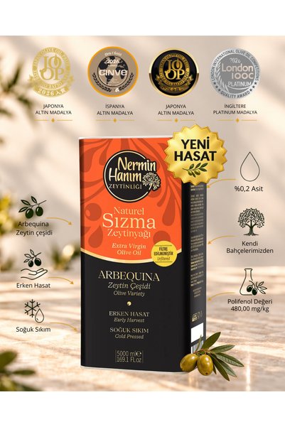 Nermin Hanım Zeytinliği Arbequina - Filtresiz Erken Hasat Soğuk Sıkım Zeytiny...