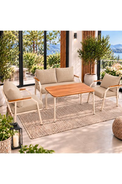 UFUK HOME Zeyd Cappuccino 211 Masalı BEJ Fermuarlı Bahçe Balkon Takımı