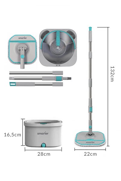 SMARTER Aqua Master 2 Adet Yedekli Temiz & Kirli Suyu Ayırma Özelliği Otomatik Temizlik Seti Mop