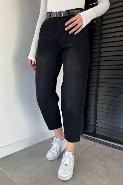 TOZLU Pantaloni de damă din denim cu talie înaltă și accesorii pentru curea