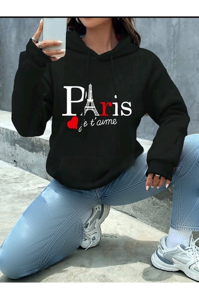 Medinenur Paris Jet Avme Printed Hooded Pocket Sweatshirt