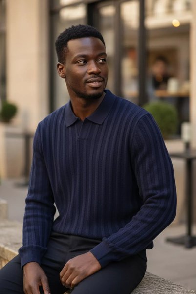TOZLU Polo Neck Patterned Men's Knitwear Sweater
