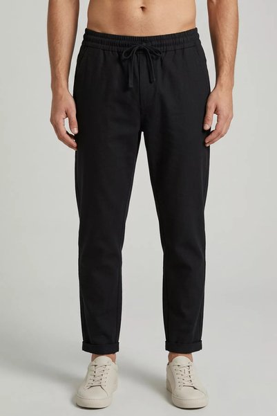 TOZLU Pantaloni de in pentru bărbați cu talie elastică