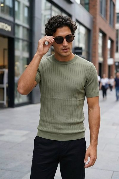 TOZLU Men's Crew Neck Patterned Knitwear T-Shirt