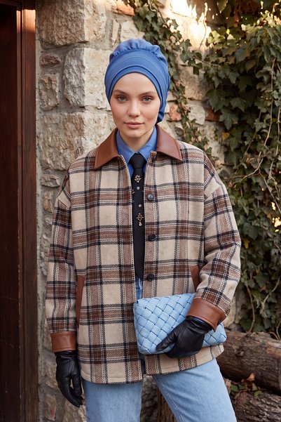 Aisha's Design Pleated Ready-To-Wear Turban, Blue, Ht-91