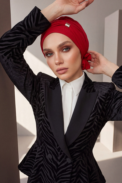 Aisha's Design Ready-Made Turban with Accessories, Red, Ht-95