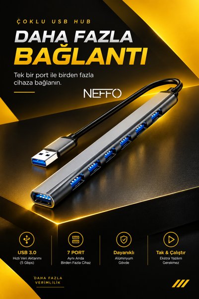 NEFFO USB 3.0 to USB 2.0 Port Çoğaltıcı Hub 7in1 OTG Adaptör 6lı USB Çoklayıcı
