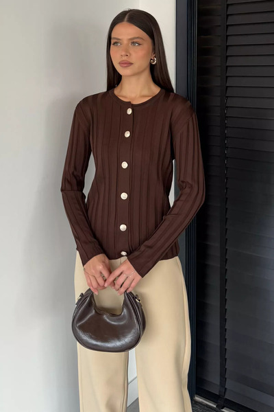 TOZLU Women's Button Detailed Knitwear Cardigan (Fits M-L-Xl)