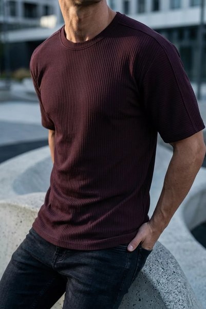 TOZLU Men's Crew Neck Self-Line Patterned T-Shirt